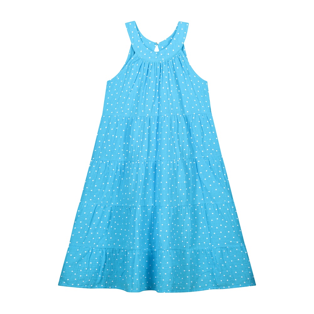 Polka Kleid blau 6-8 J      