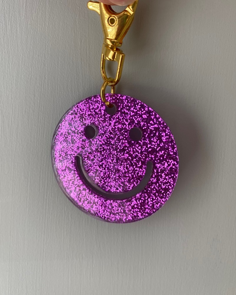 Anhänger Smiley lila glitter  